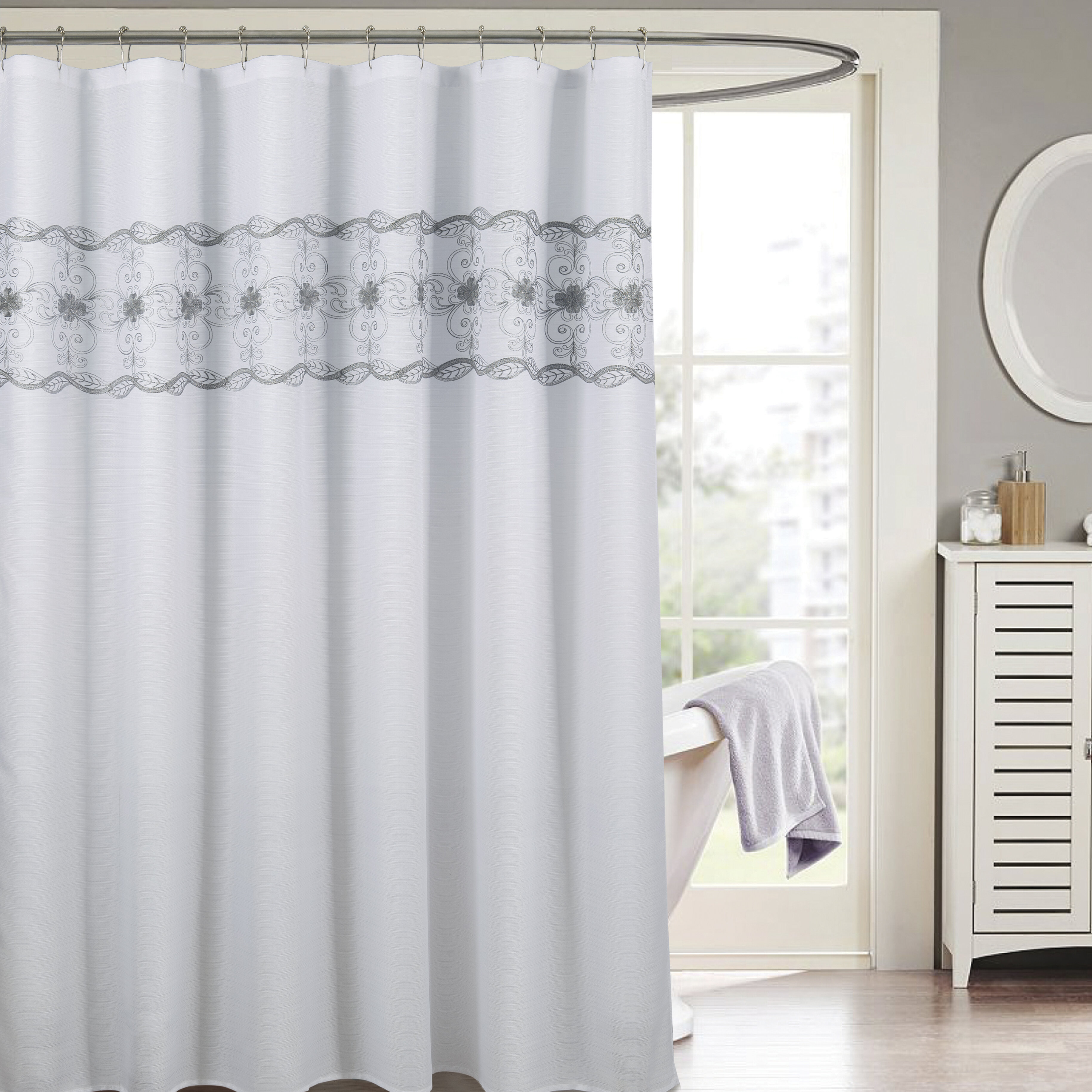 Espresso Weave Textured Fabric Shower Curtain 13 Pc W/ Hooks 72x72-NEW Modern