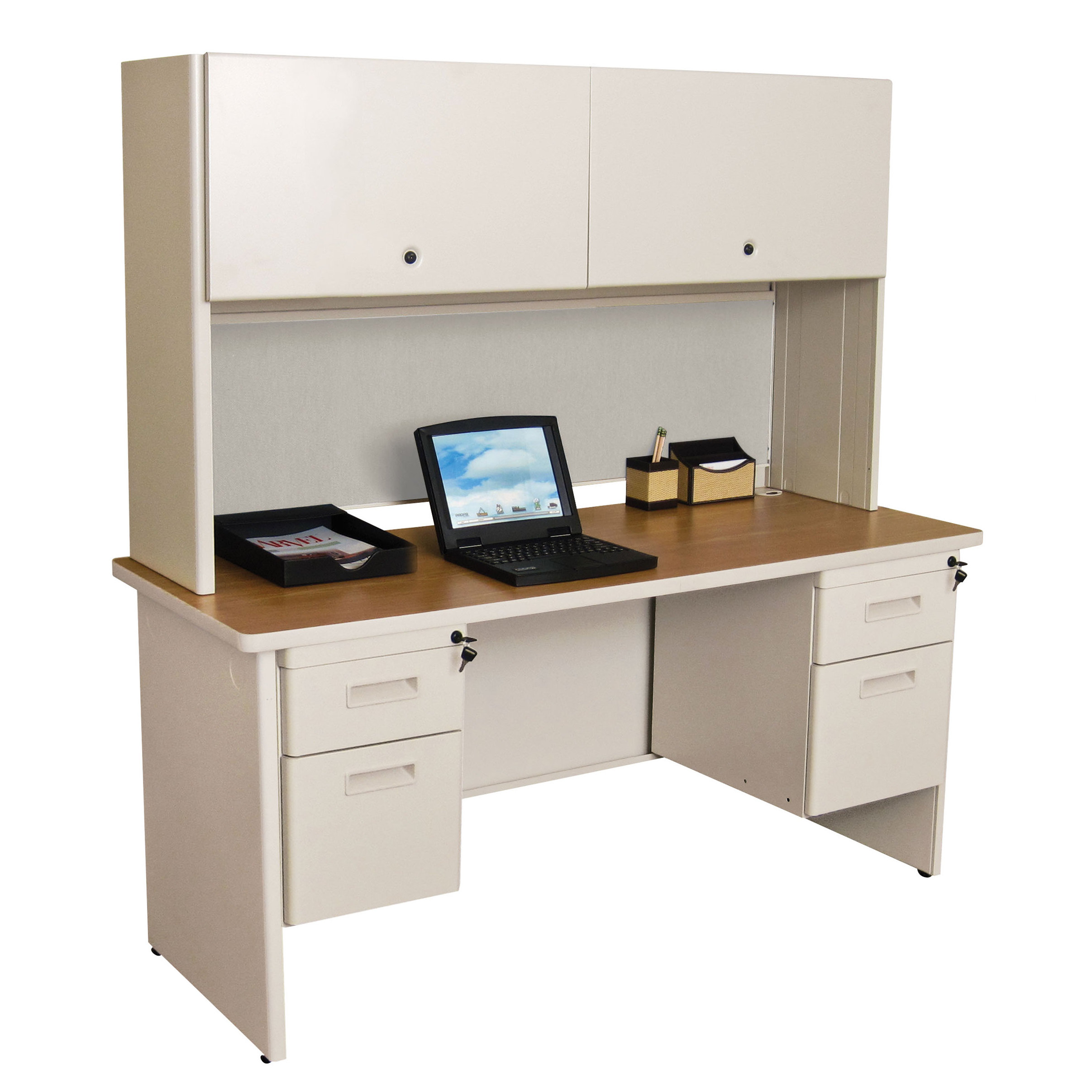 Crivello Double File Computer Desk With Hutch Crivello Double File Computer Desk With Hutch