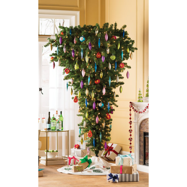 The Holiday Aisle Upside Down 7 5 Green Cypress Artificial Christmas Tree With 500 Clear Lights Reviews Wayfair