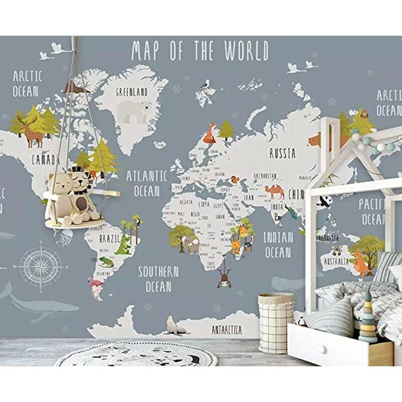 Isabelle Max Velda World Map And Animal Kids Textile Texture
