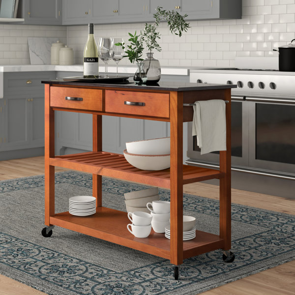 Cary 43'' Wide Rolling Kitchen Island with Granite Top