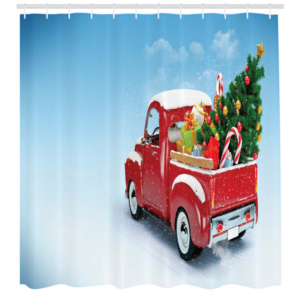 The Holiday Aisle Christmas Red Truck Xmas Tree Single Shower Curtain Wayfair