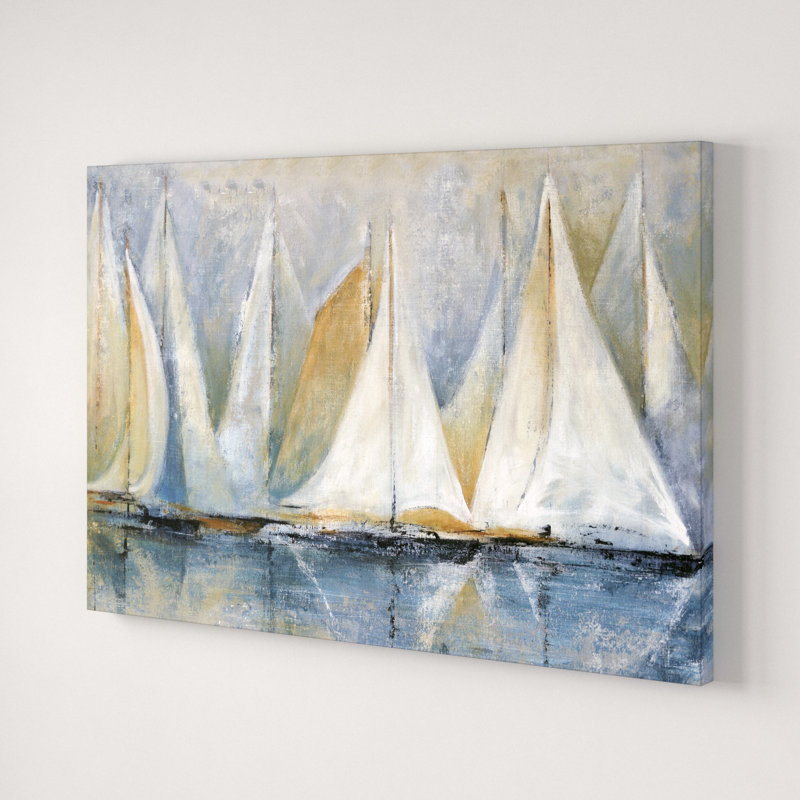 Three Posts Sailboats On Water Acrylic Painting Print On