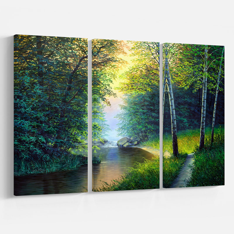 East Urban Home River With Waterfall Oil Painting Print Multi