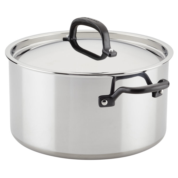 KitchenAid 5-Ply Clad Stainless Steel Cookware Set, 10-Piece, Polished  Stainless Steel