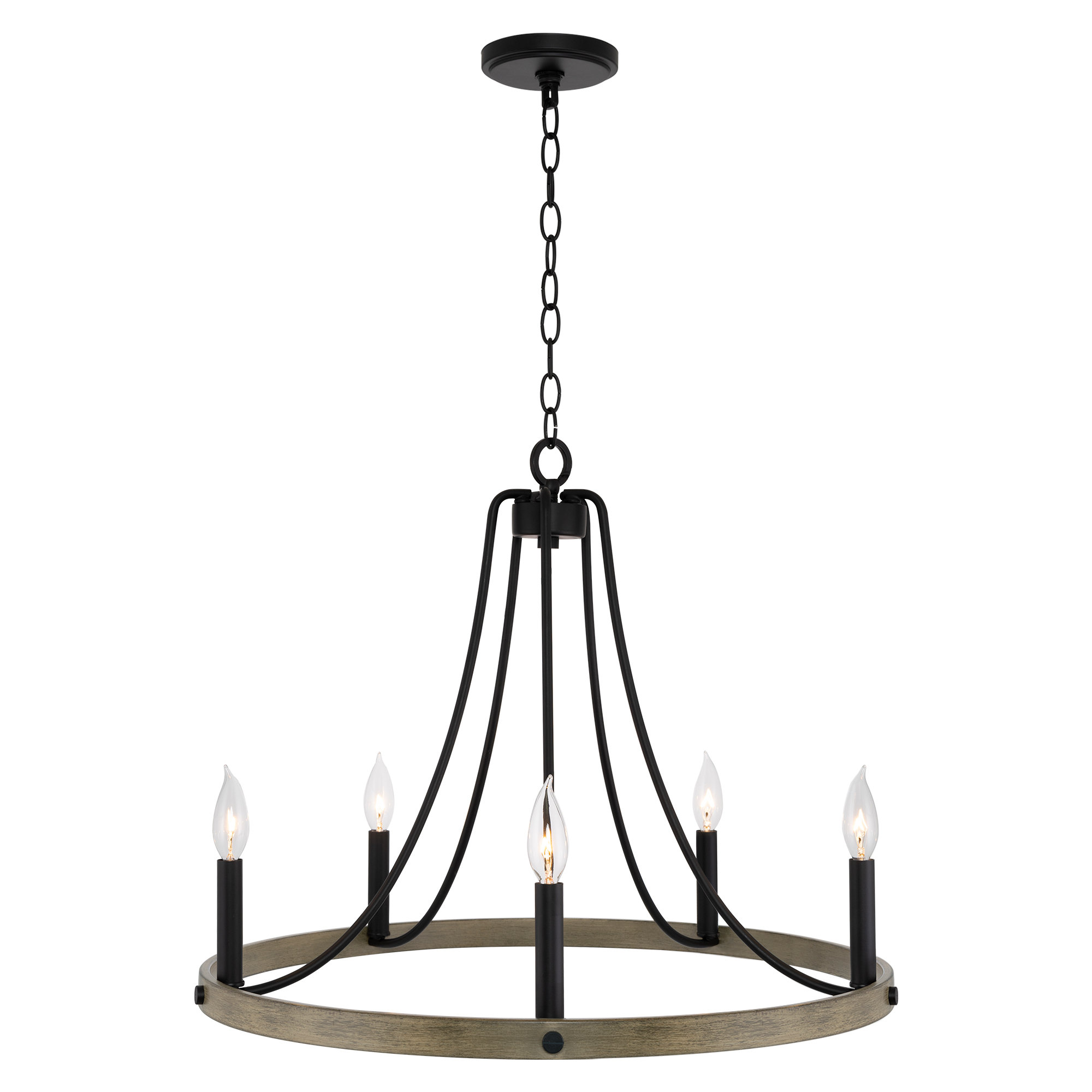 Trent Austin Design Cephas 24 5 5 Light Rustic Farmhouse Wagon Wheel Chandelier Round Kitchen Island Light Smoked Birch Wood Style Black Finish Wayfair