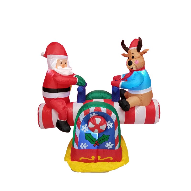 The Holiday Aisle Christmas Inflatables Animated Santa Reindeer Teeter Totter Decoration Reviews