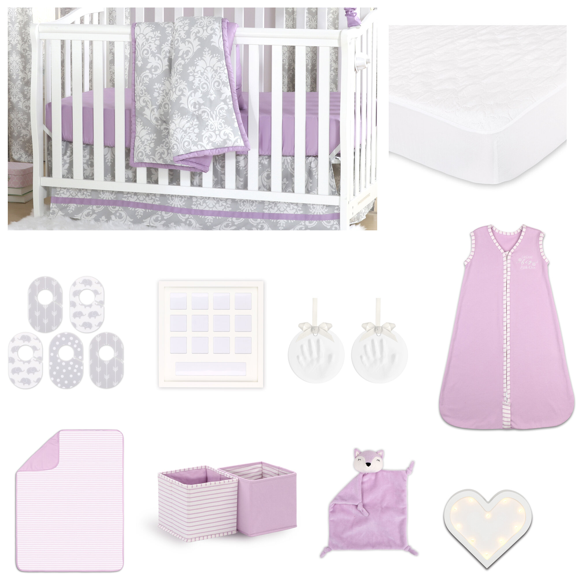 The Peanut Shell Damsel Damask Essentials 18 Piece Crib Bedding