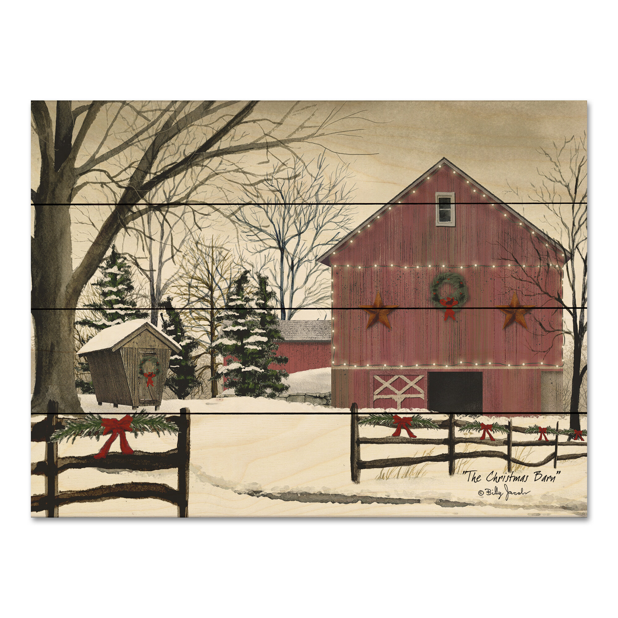 The Holiday Aisle Christmas Barn Unframed Graphic Art Print On Wood Wayfair