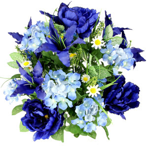 24 Stems Artificial Full Blooming Tiger Lily, Peony and Hydrangea Mixed Bush with Green Foliage
