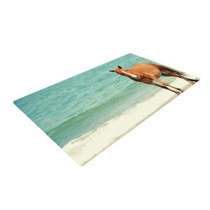 Robin Dickinson Wild Mustang of Carova Horse Ocean Blue Area Rug