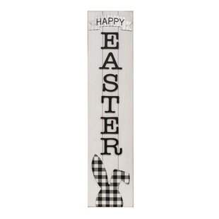 Metal  Black And White Checked Rabbit Sign Round Top Collection Staked Bunny Sign Sitting Bunny Sign.