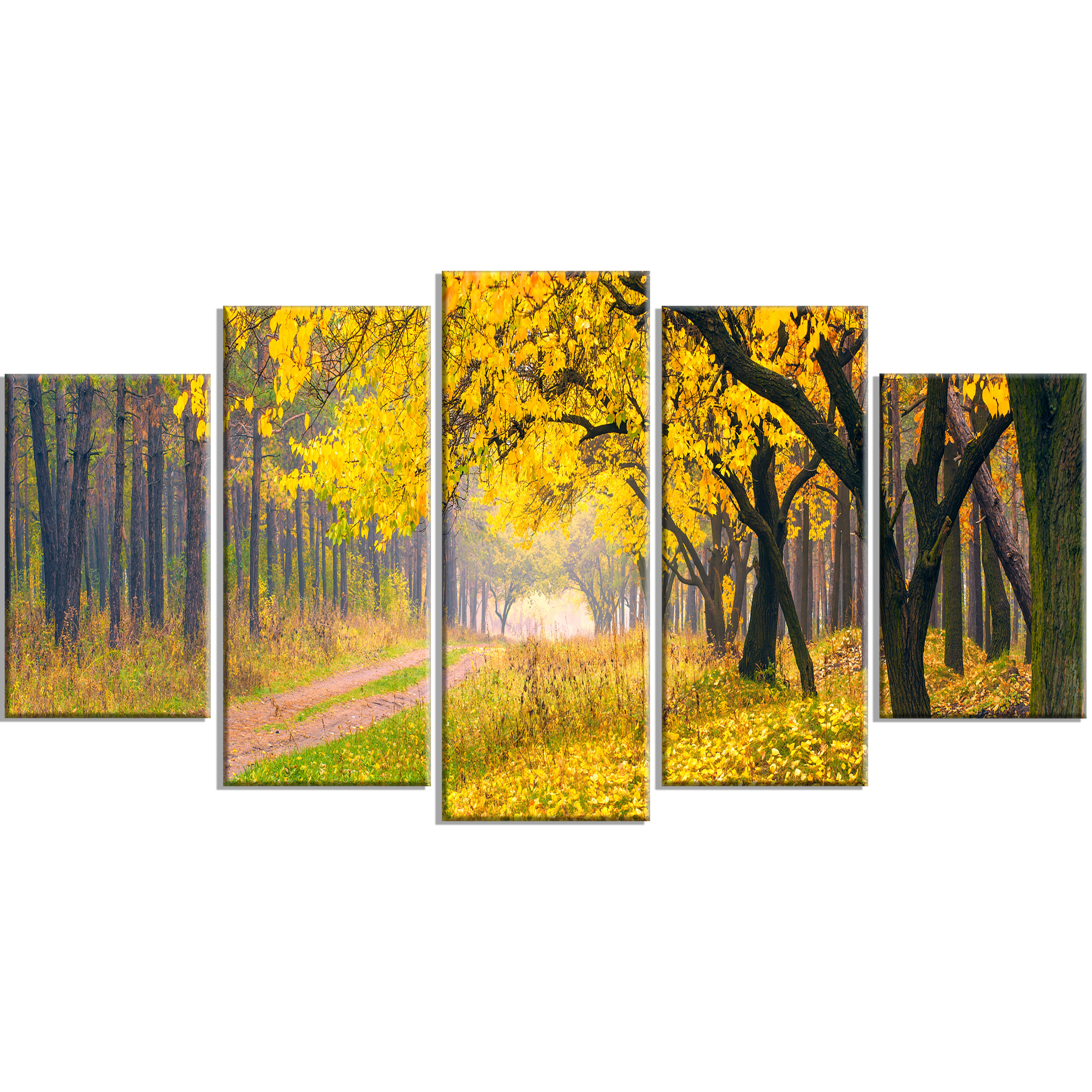 Designart Bright Yellow Autumn Forest 5 Piece Wall Art On Wrapped Canvas Set Wayfair
