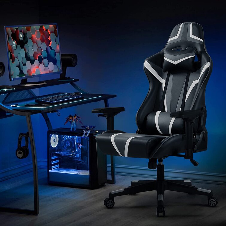 Inbox Zero Gaming Chair With Footrest High Back Racing Style Computer Chair Pu Leather Desk Recliner Chair With Headrest And Lumbar Support Video Game Chair For Adults Teens Black Blue Wayfair