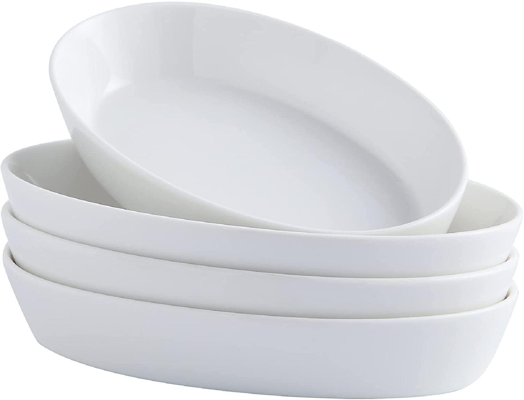 Oval Au Gratin Baking Dishes Ceramic Bakeware Set 11.5oz Baking Dish Set Oval Baking Pan Ideal for vegetables Creme Brulee Set of 4 White potatoes 
