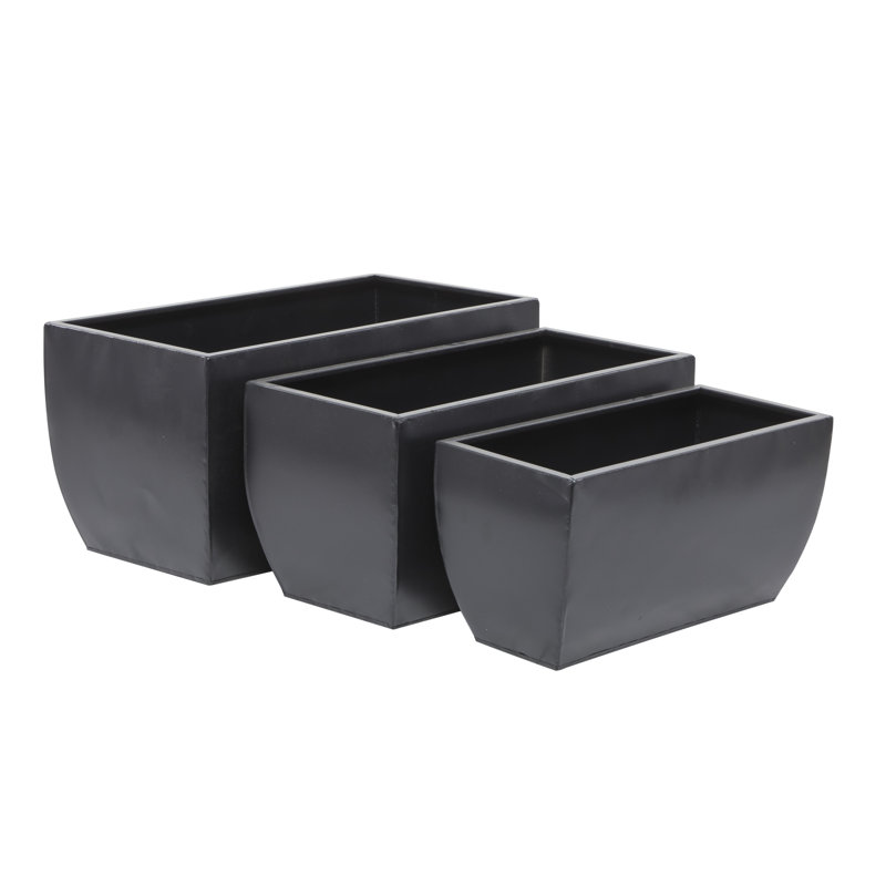 3-Piece Iron Planter Box Set Color: Black