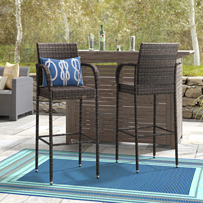 Dalessio 29.5" Patio Wicker Bar Stools with Footrest (Set of 2)