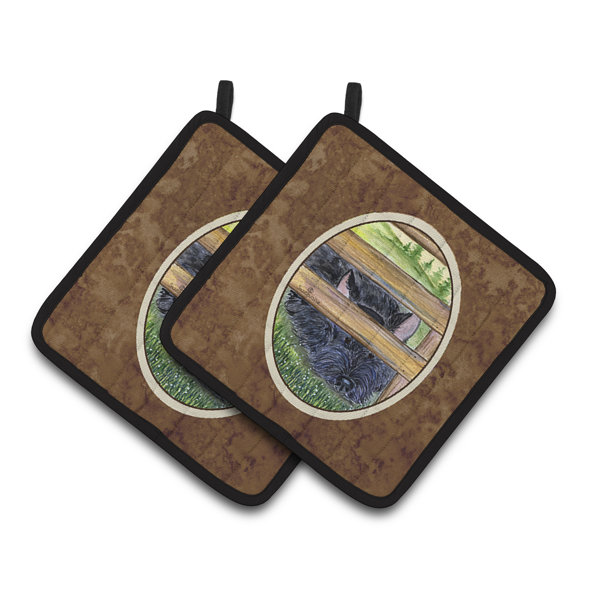 East Urban Home Scottish Terrier Lying Behind The Fence Potholder Wayfair
