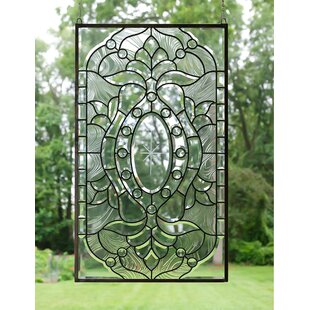 Stained glass green transparent Clear Beveled window panel 19" x 27" 