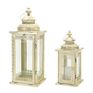 2 Piece Metal/Glass Lantern Set