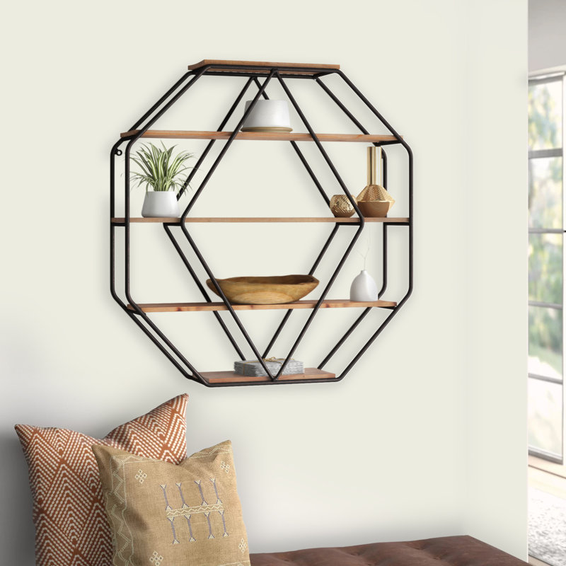 Kennesaw 5 Piece Hexagon Solid Wood Floating Shelf Reviews Birch Lane