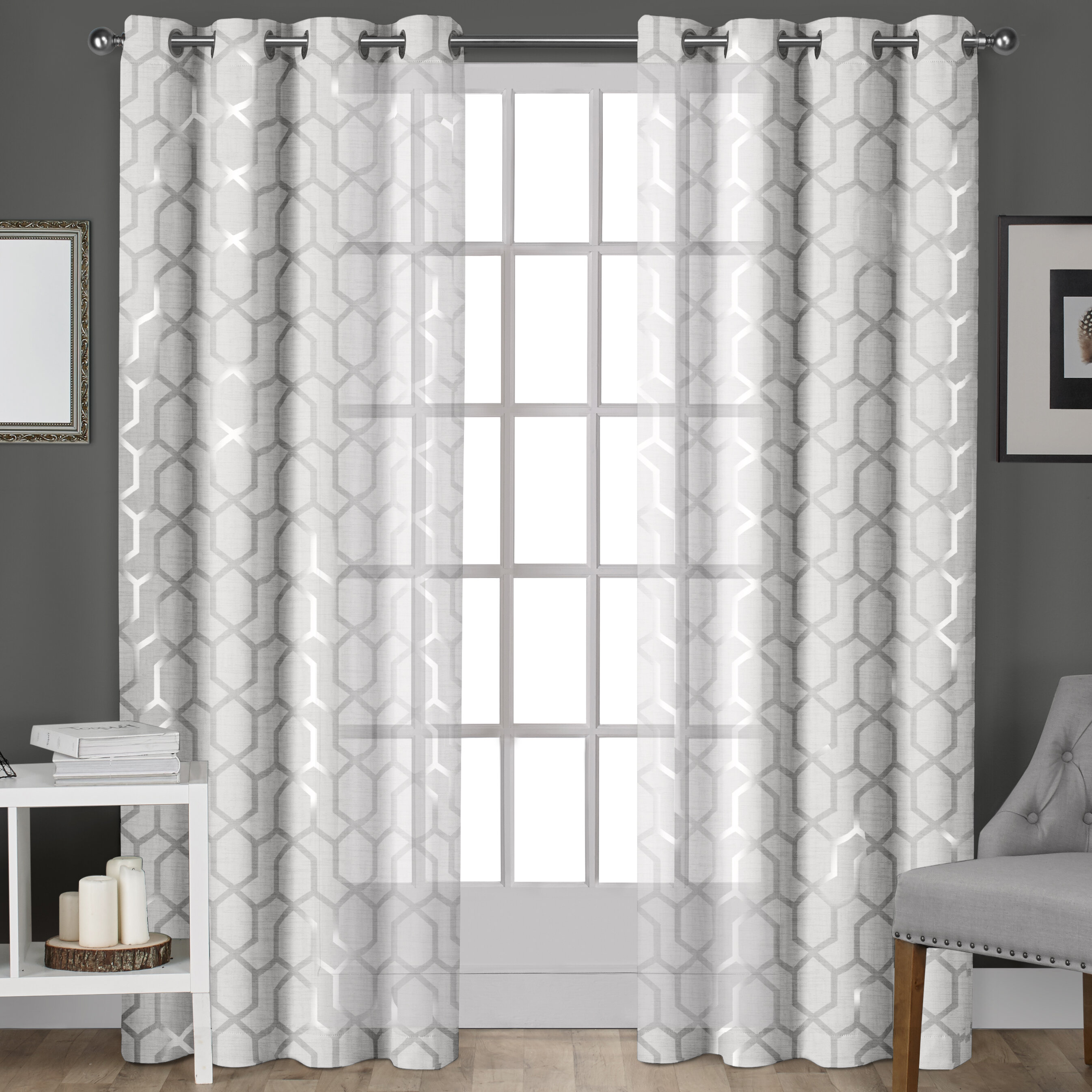 2 Panel Sheer Voile Curtains Grommet Top Window Drapes for Living Dining Room 
