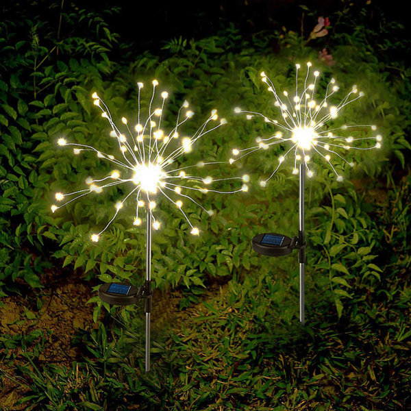 Set of 2 Solar Powered Dazzling White Firework Starburst Garden Stakes 