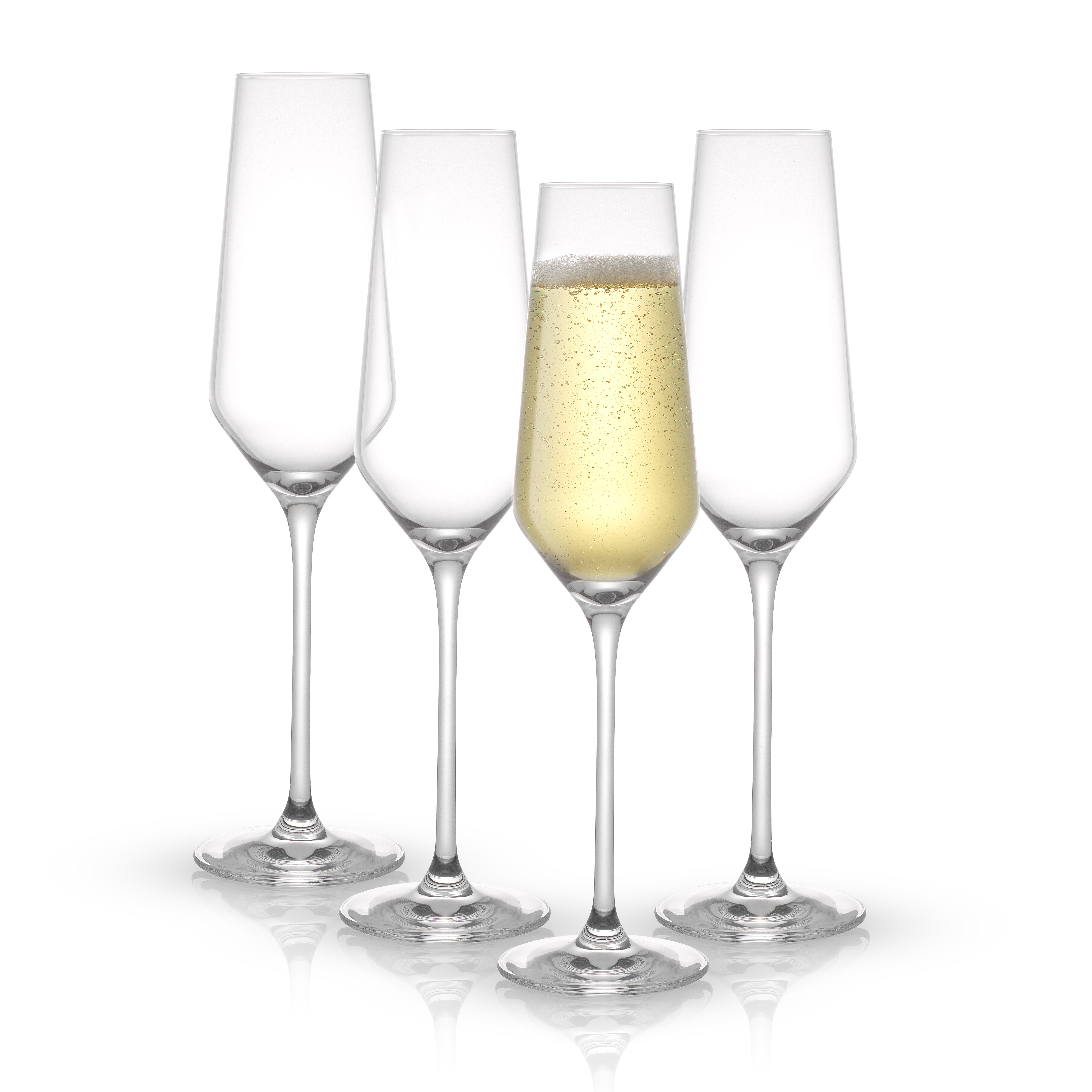 Machine Made Glass 100% LEAD FREE Crystal Champagne Flutes Glasses Set of 4 8 Ounce 