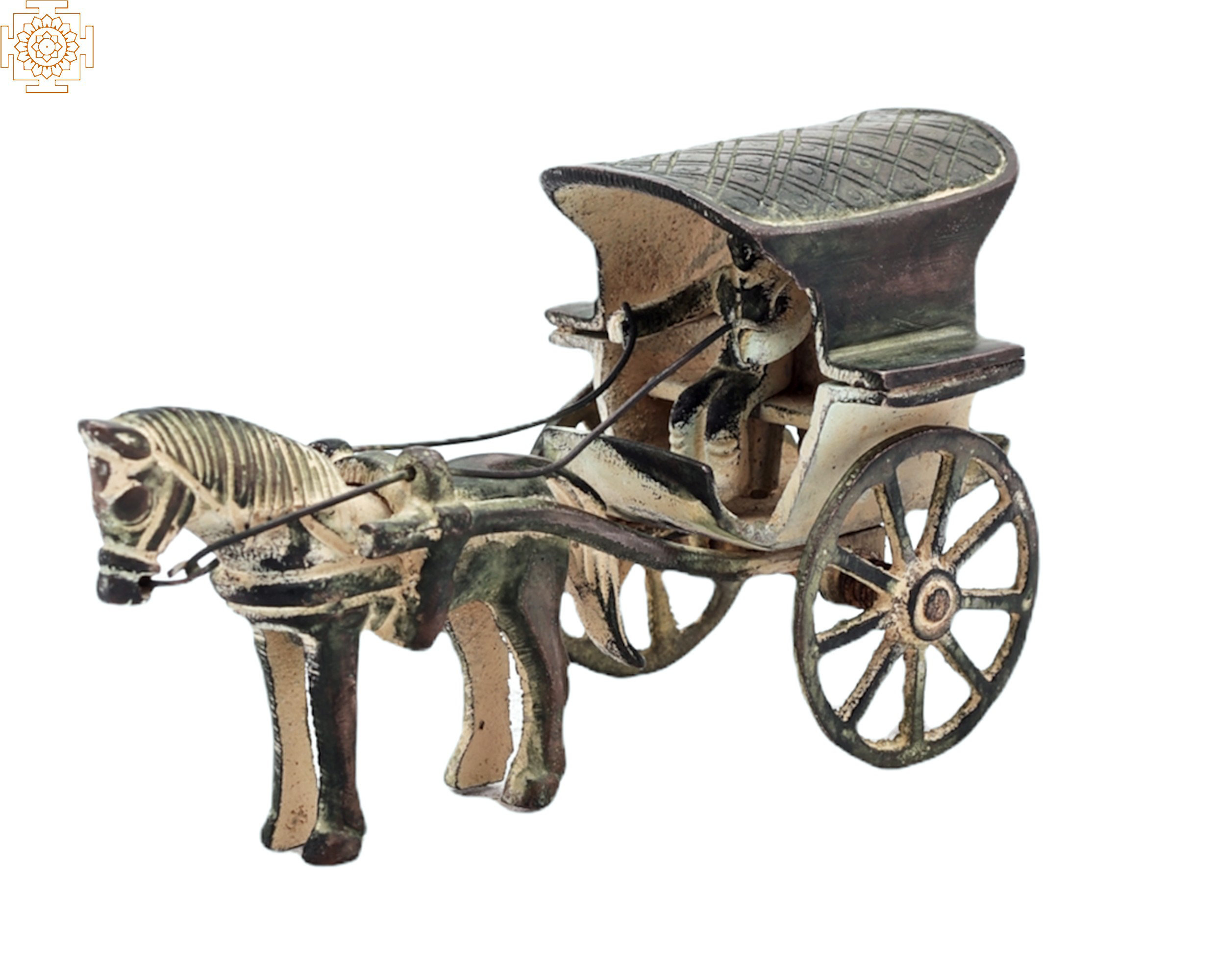 Canora Grey Daiel 3" Vintage Horse Cart Horse With Cart Handmade Brass Casting Table Decor