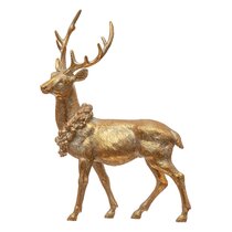 Set of 2 Resin Shiny Gold Small Laying Reindeer #Y3952 
