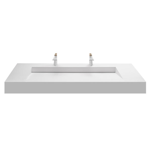 Orren Ellis Boyter Stone Rectangular Wall Mount Bathroom Sink 2 X Faucet Holes 60 L X 19 W Reviews Wayfair