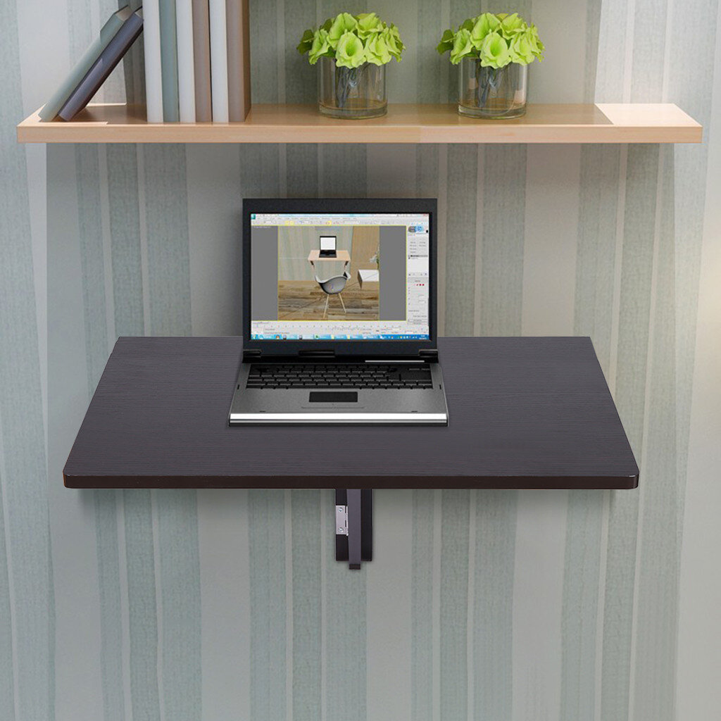 Details about   Wall Mounted Floating Folding Laptop Table w/ Bookshelf Home Furniture Black NEW