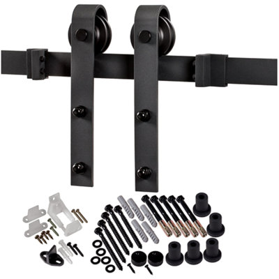 Metal Rockport Primed Barn Door with Installation Hardware Kit Verona Home Design Track Length 30 in Hardware Finish Matte Black