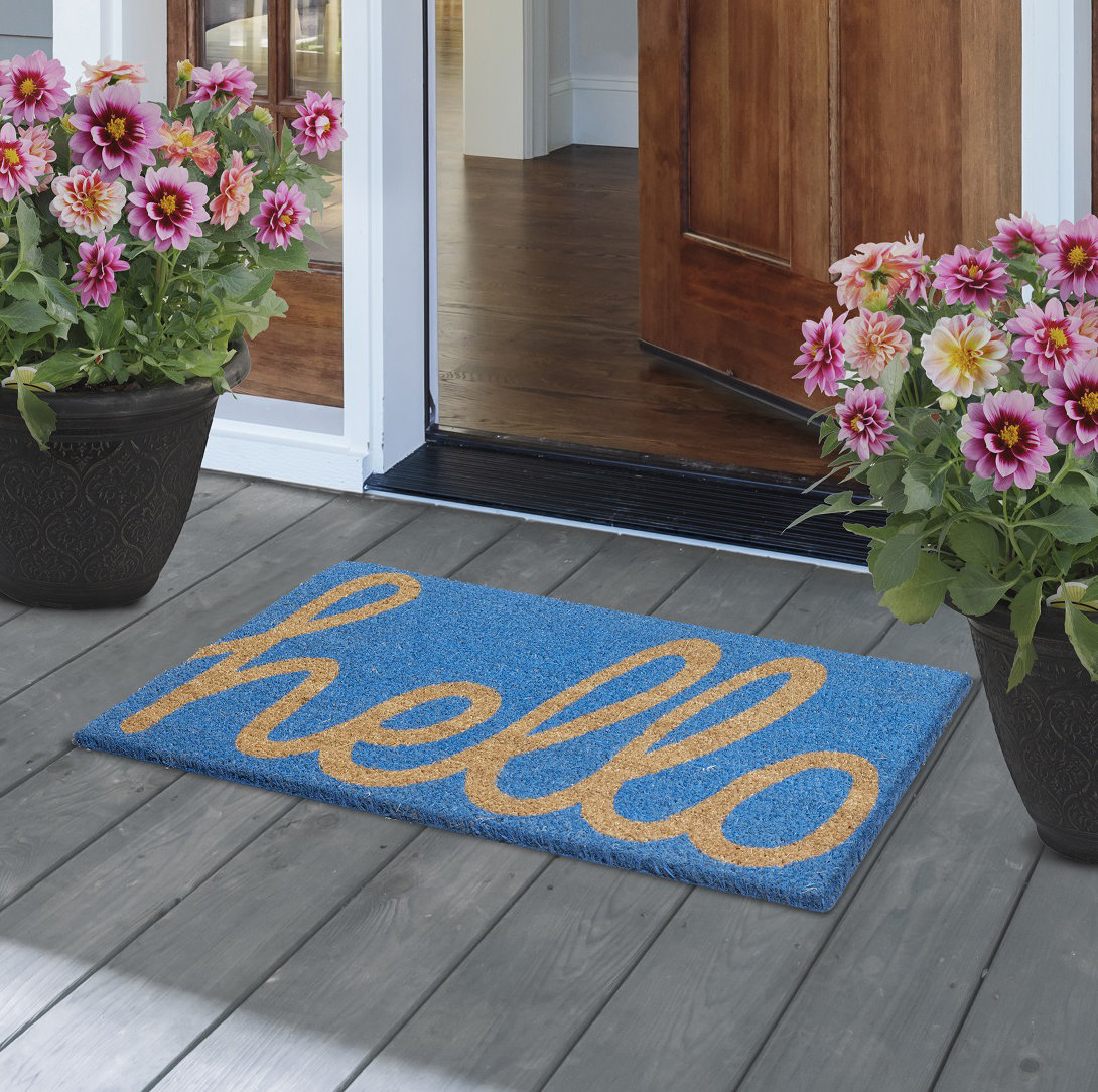 Ebern Designs Marlowe Cursive Hello Outdoor Door Mat & Reviews Wayfair