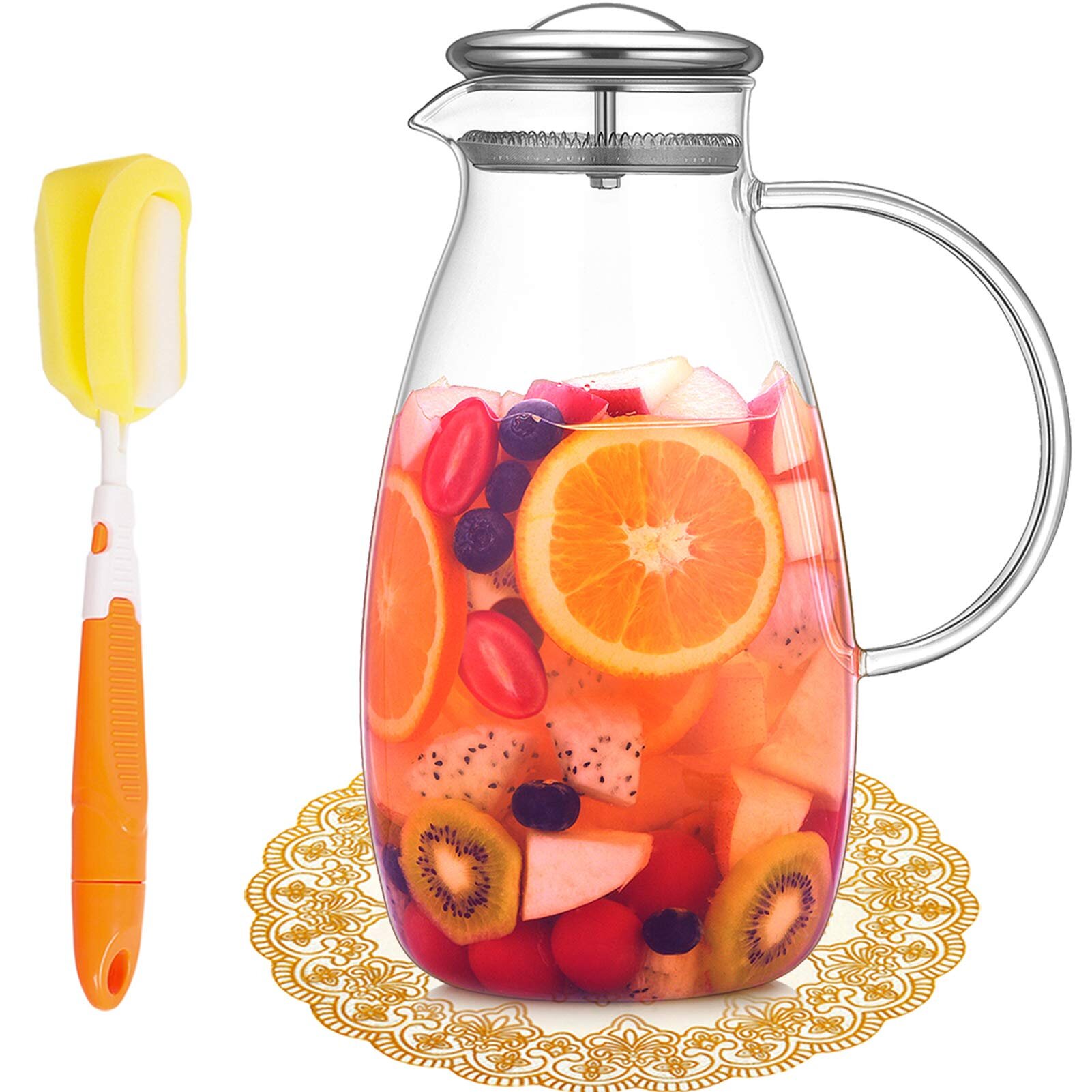 68 Ounces Glass Pitcher with Lid Heat-resistant Water Jug for Hot/Cold Water, 