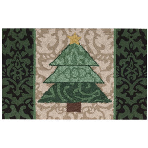 Christmas Hand Hooked Green/Beige Area Rug