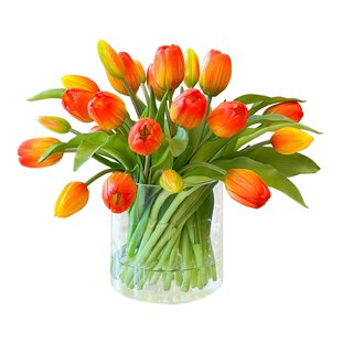 Ensemble de 2 Handmade Soie Artificielle orange fleurs en noir & blanc vases