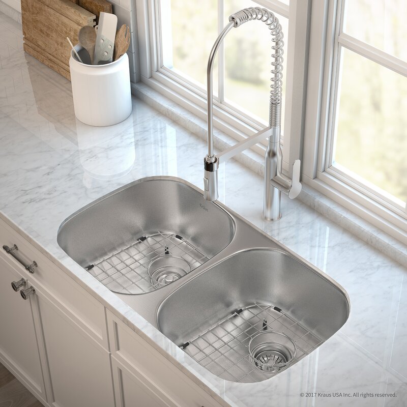 Outlast Microshield Stainless Steel Real 16 Gauge 32 25 X 18 Double Basin Undermount Kitchen Sink With Faucet