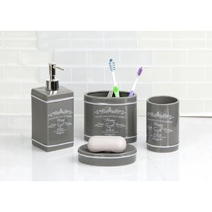 French "Le Bain" Grey Metal Bathroom Decor Bowl Toilet Brush Holder & Brush 