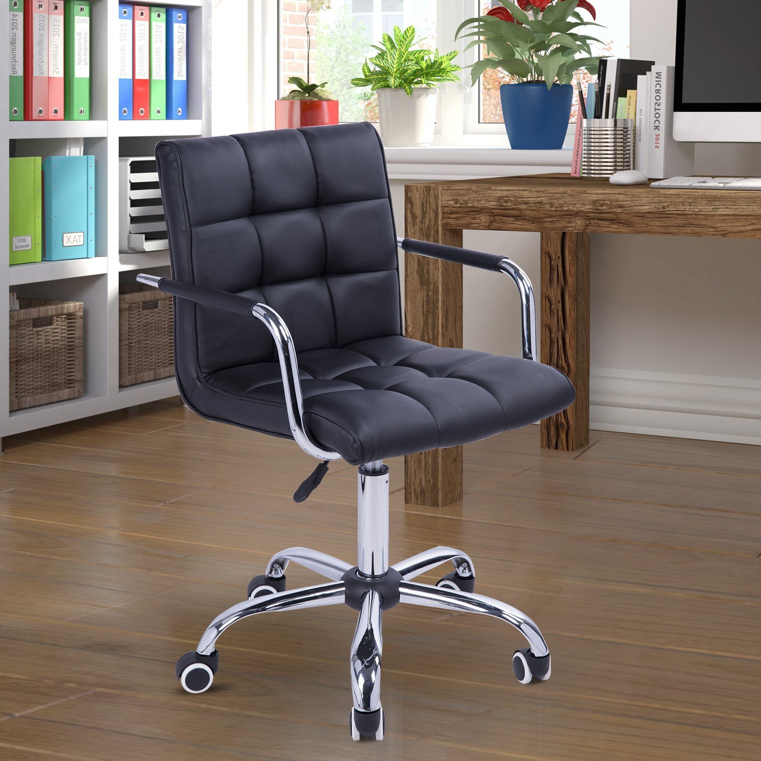 Stylish Faux Leather Computer Office Desk Swivel Chair Wheels Salon Barber Home 