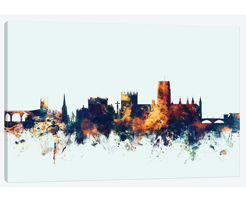 East Urban Home Skyline Series Durham England United Kingdom On Blue Painting Print On Wrapped Canvas Wayfair