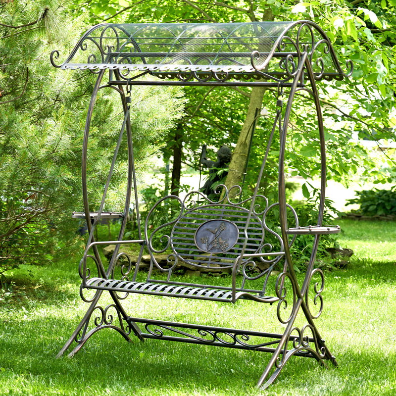 One Allium Way Burnett Electroplated Garden Porch Swing With Stand