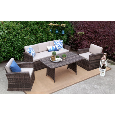 4 Piece Lounge Dining With Cushions Baner Garden