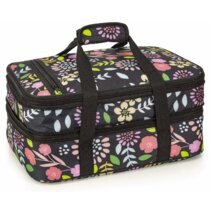VP Home Black and White Flower Double Casserole Insulated Travel Carry Bag 