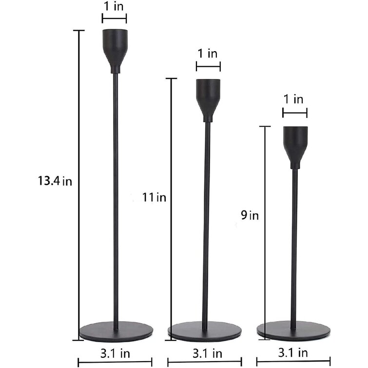 Metal Candle Stand Fits 3/4 inch Candle&Led Candles Party Dinner Set of 3 Decorative Candlestick Holder for Wedding Gails Willing Matte Black Candle Holders for Taper Candles 