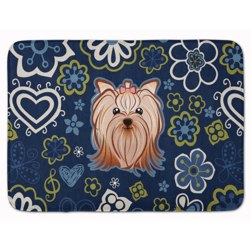 East Urban Home Yorkshire Terrier Rectangle Microfiber Non Slip Floral Bath Rug Wayfair