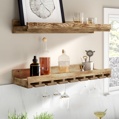 Charla Solid Wood Wall Mounted Wine Glass Rack