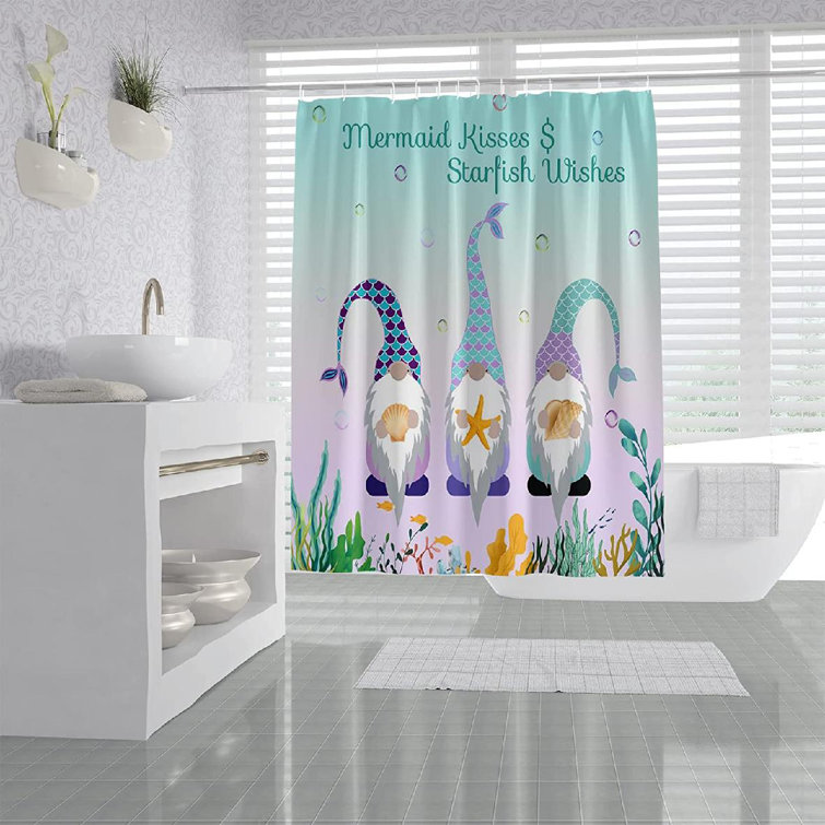 Mermaid Coral Starfish Bathroom Waterproof Polyester Fabric Shower Curtain Hooks 