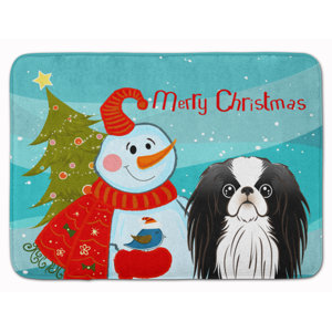 Snowman with Japanese Chin Memory Foam Bath Rug