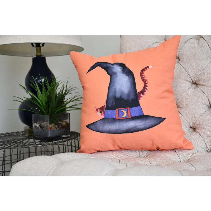 The Holiday Aisle Maser Cat Behind The Hat Halloween Throw Pillow